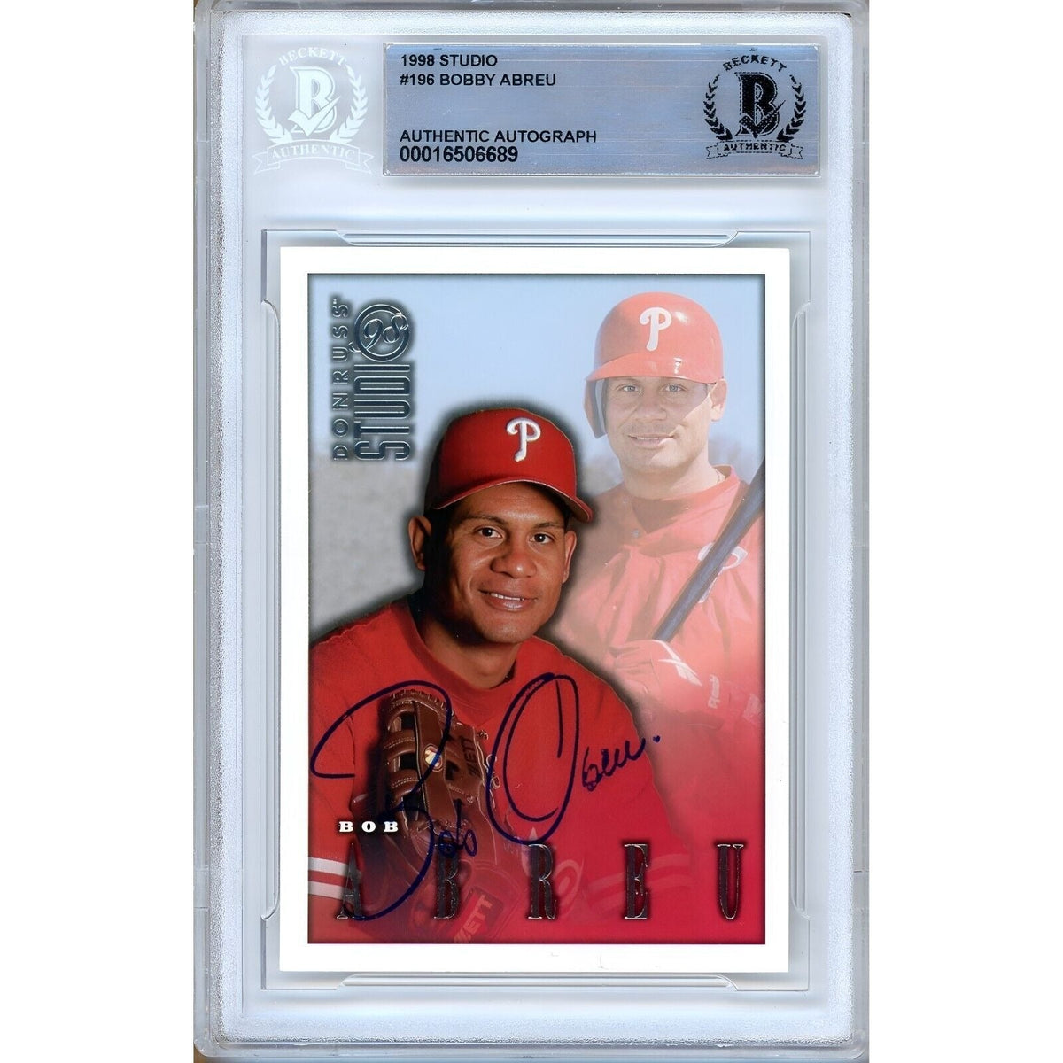 Bobby Abreu Phillies Signed 1998 Donruss Studio Baseball Card Beckett Authentic Auto Slab product image 1, provided for