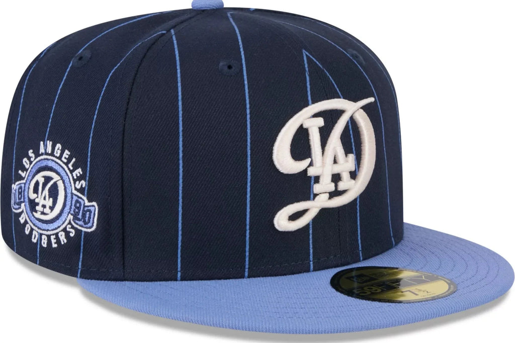 New Era Los Angeles Dodgers City Connect Throwback Pinstripe 59FIFTY Fitted Hat 2024 - Navy product image 1, provided for