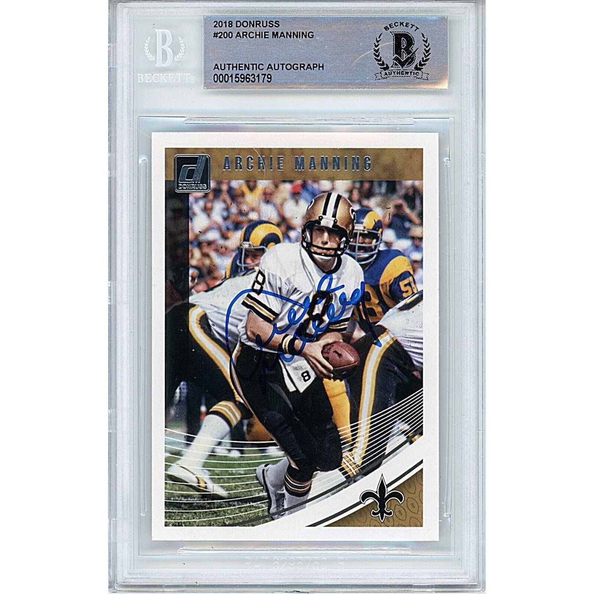Archie Manning New Orleans Saints Signed 2018 Donruss Football Card BAS Auth Auto Slab product image 1, provided for visual