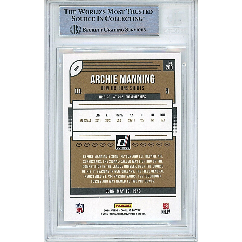 Archie Manning New Orleans Saints Signed 2018 Donruss Football Card BAS Auth Auto Slab product image 2, provided for visual