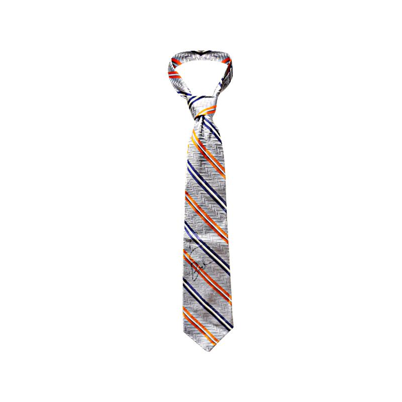 Jim Boeheim Autographed Game Used Striped Blue & Orange Tie product image 1, provided for visual reference and product
