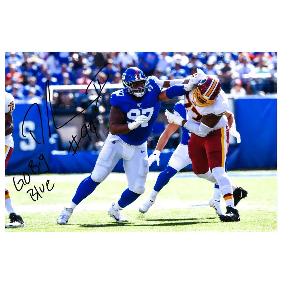 Dexter Lawrence New York Giants Autographed & Inscribed "Go Big Blue" 6x11 Photo product image 1, provided for visual