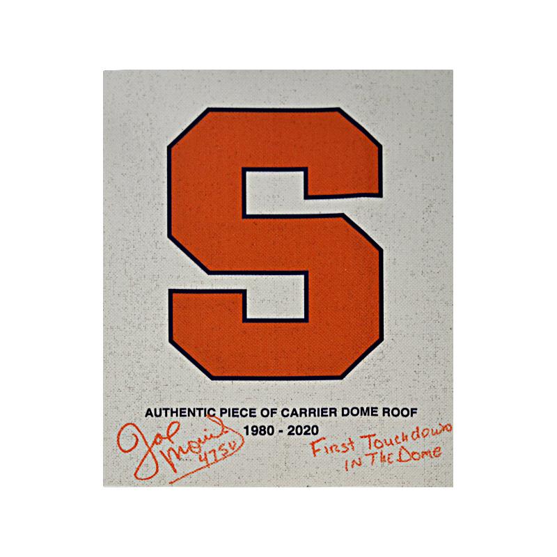 Joe Morris Syracuse University Autographed and Insc. "First Touchdown in the Dome" Orange S on Authentic Piece of Dome Roof