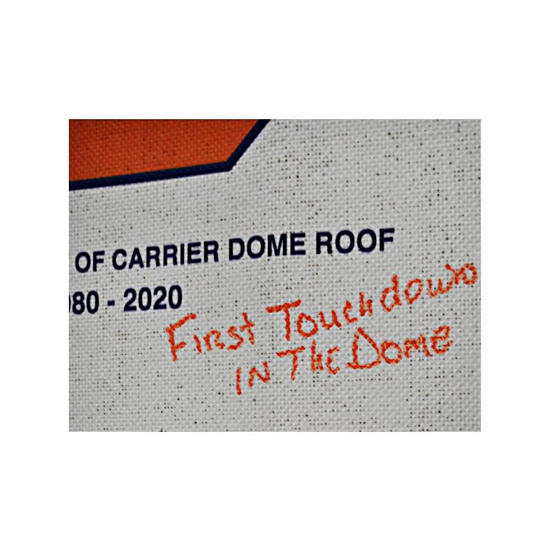 Joe Morris Syracuse University Autographed and Insc. "First Touchdown in the Dome" Orange S on Authentic Piece of Dome Roof