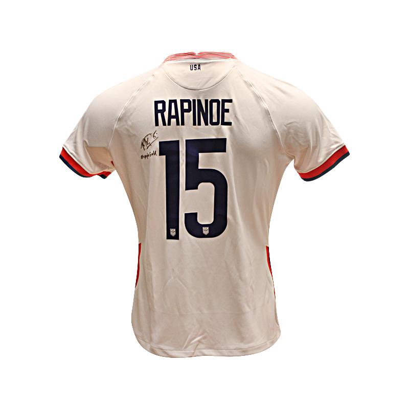 Megan Rapinoe Autographed & Inscribed "Olympic Gold" USA Soccer Jersey with Gold 2019 FIFA World Cup Champions Patch (Size