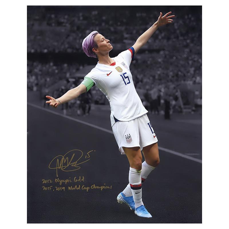 Megan Rapinoe Autographed & Multi-Inscribed Spotlight Pose 16x20 Photo product image 1, provided for visual reference and