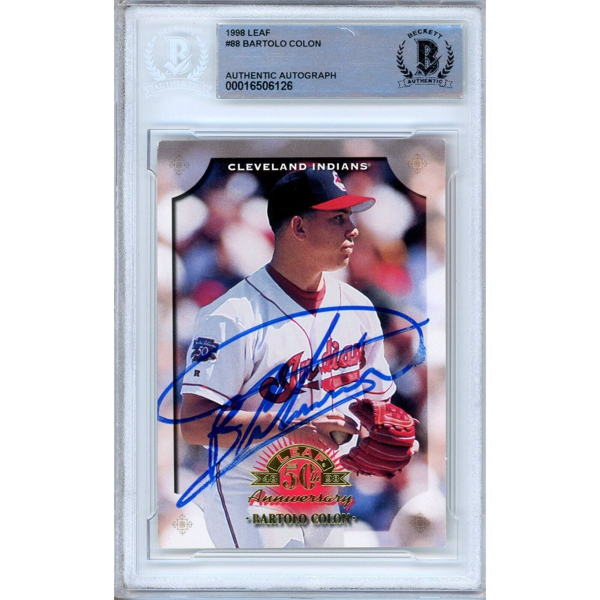 Bartolo Colon Cleveland Indians Signed 1998 Leaf Baseball Card Beckett Authentic Auto Slab product image 1, provided for