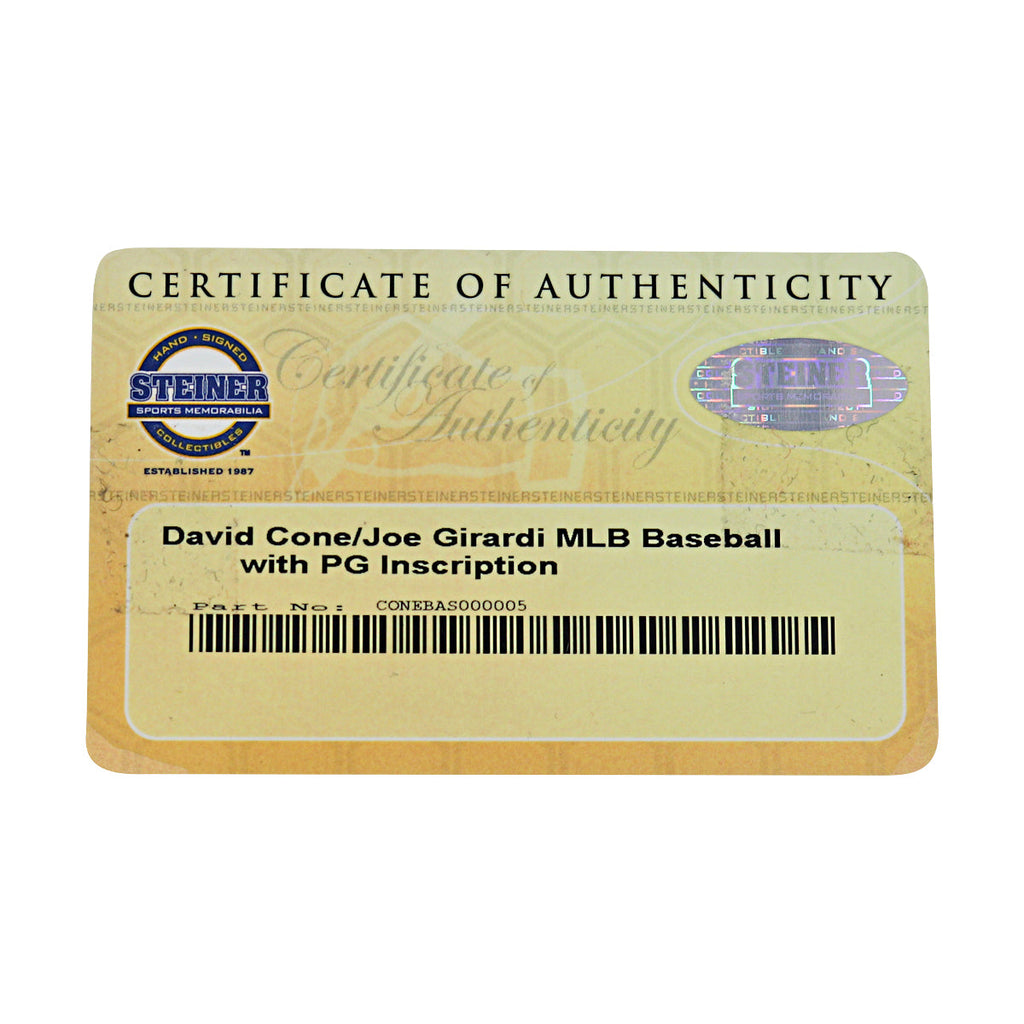 David Cone Joe Girardi Yankees Signed Inscribed OMLB Baseball MLB / Steiner COA product image 7, provided for visual