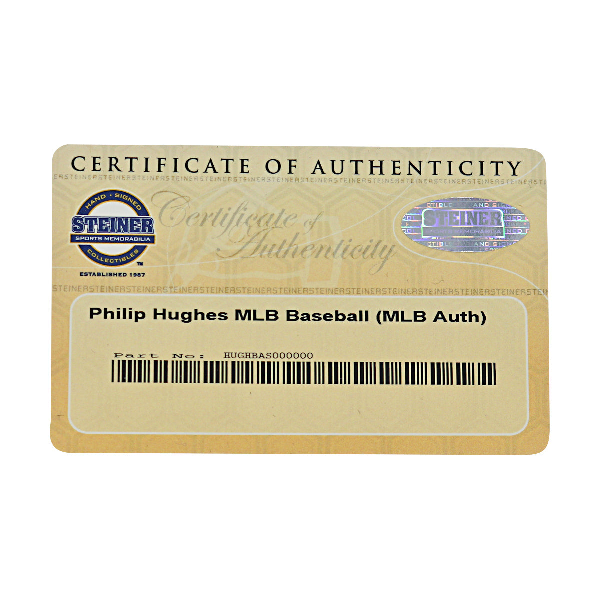 Phil Hughes New York Yankees Autographed OMLB Baseball MLB / Steiner COA-2 product image 7, provided for visual reference