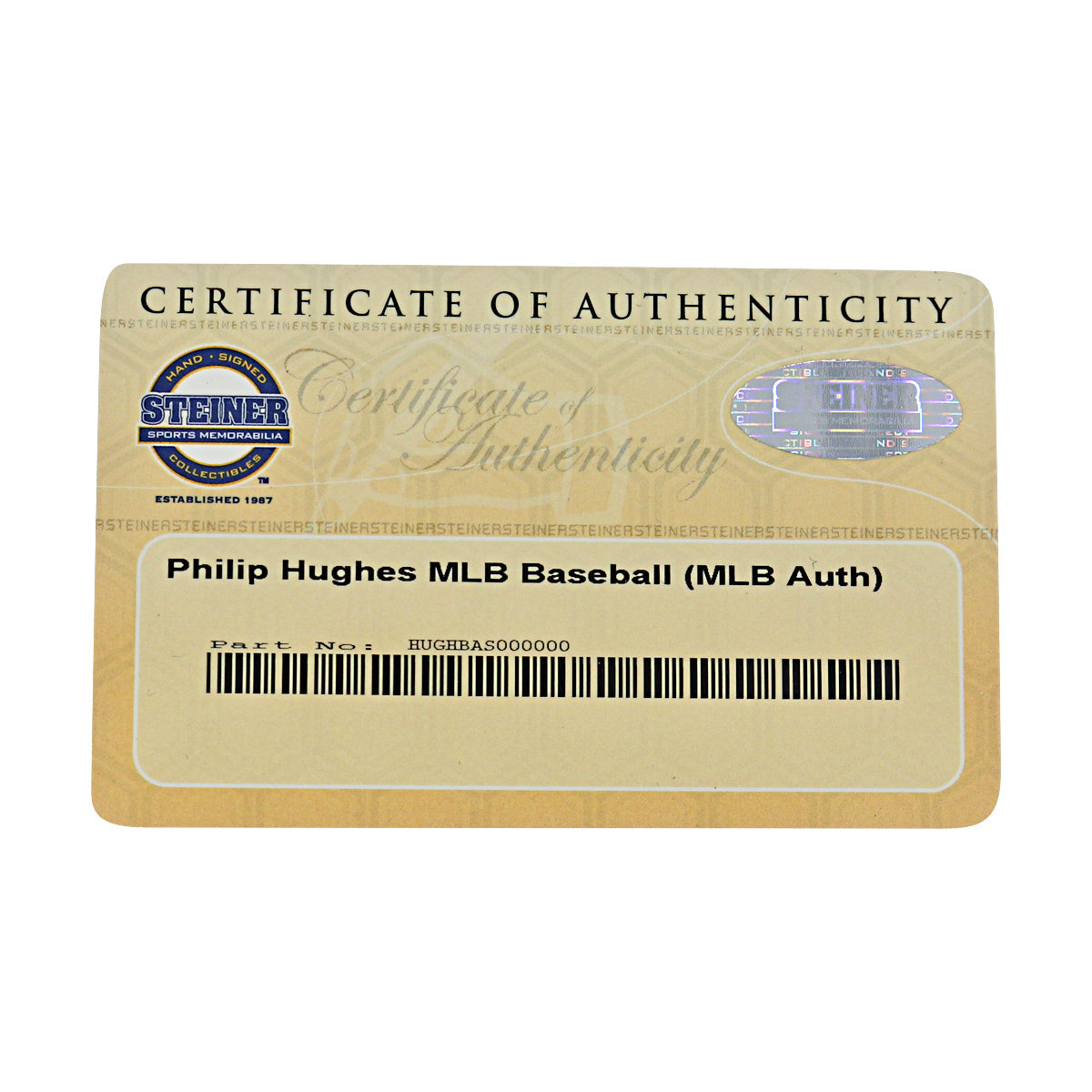 Phil Hughes New York Yankees Autographed OMLB Baseball MLB / Steiner COA-6 product image 7, provided for visual reference