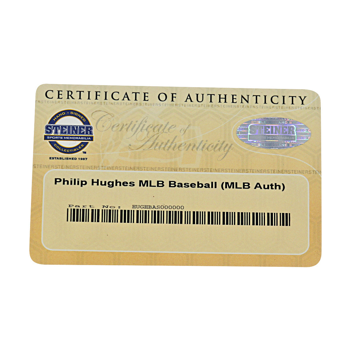 Phil Hughes New York Yankees Autographed OMLB Baseball MLB / Steiner COA-8 product image 7, provided for visual reference