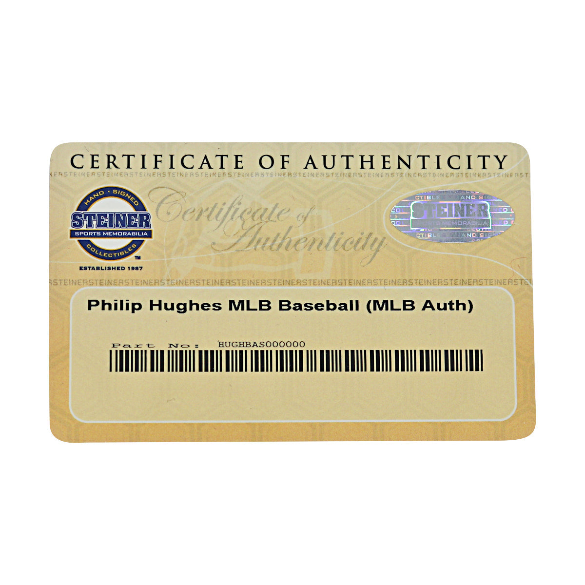 Phil Hughes New York Yankees Autographed OMLB Baseball MLB / Steiner COA-9 product image 7, provided for visual reference