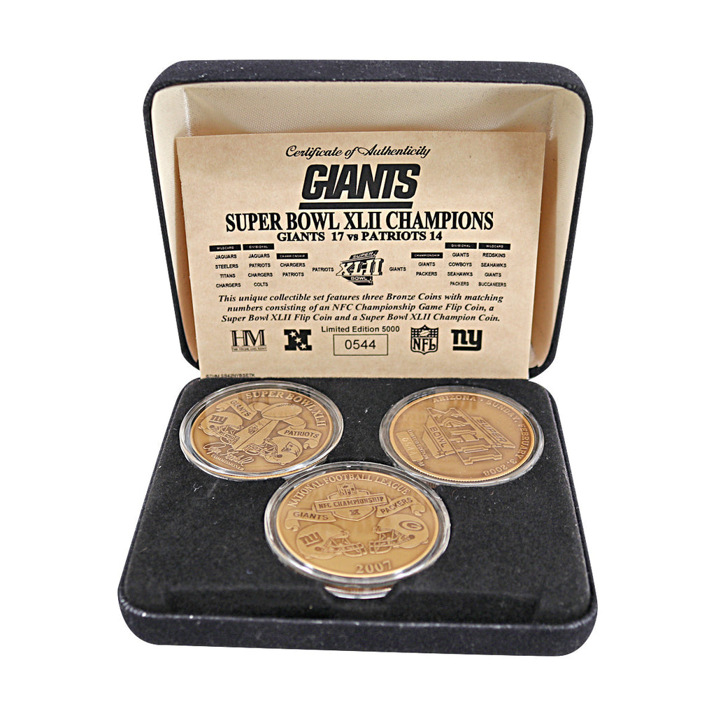 New York Giants Championship 2.3.08 Highland Mint 3 Bronze Coin Set LE 544/5000 product image 1, provided for visual