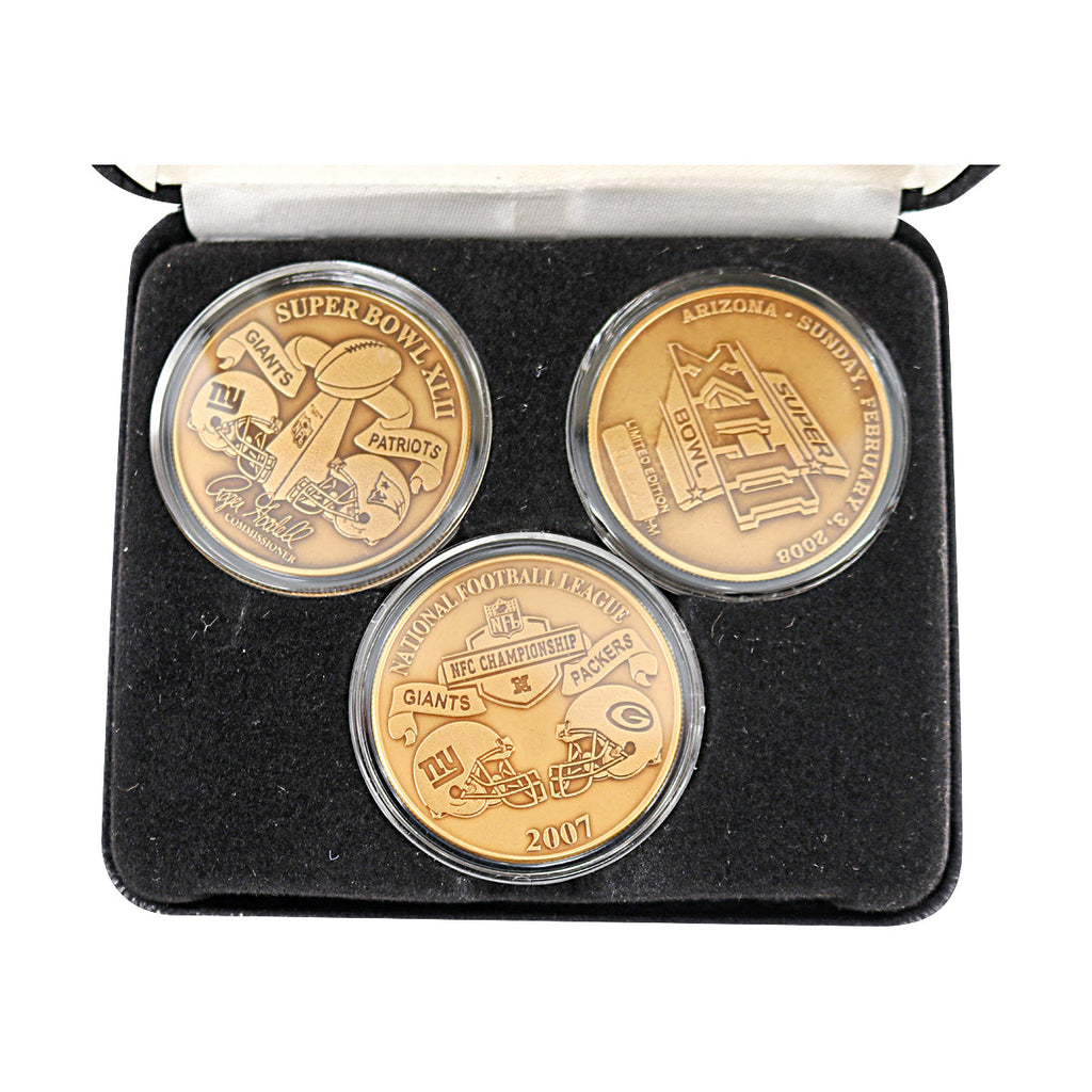 New York Giants Championship 2.3.08 Highland Mint 3 Bronze Coin Set LE 544/5000 product image 2, provided for visual