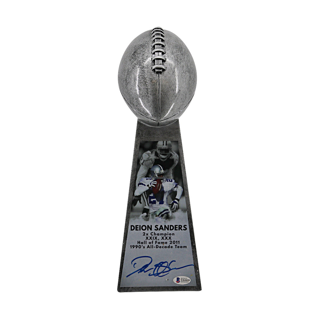 Deion Sanders Cowboys Autographed Championship Replica Trophy White Beckett Holo product image 1, provided for visual
