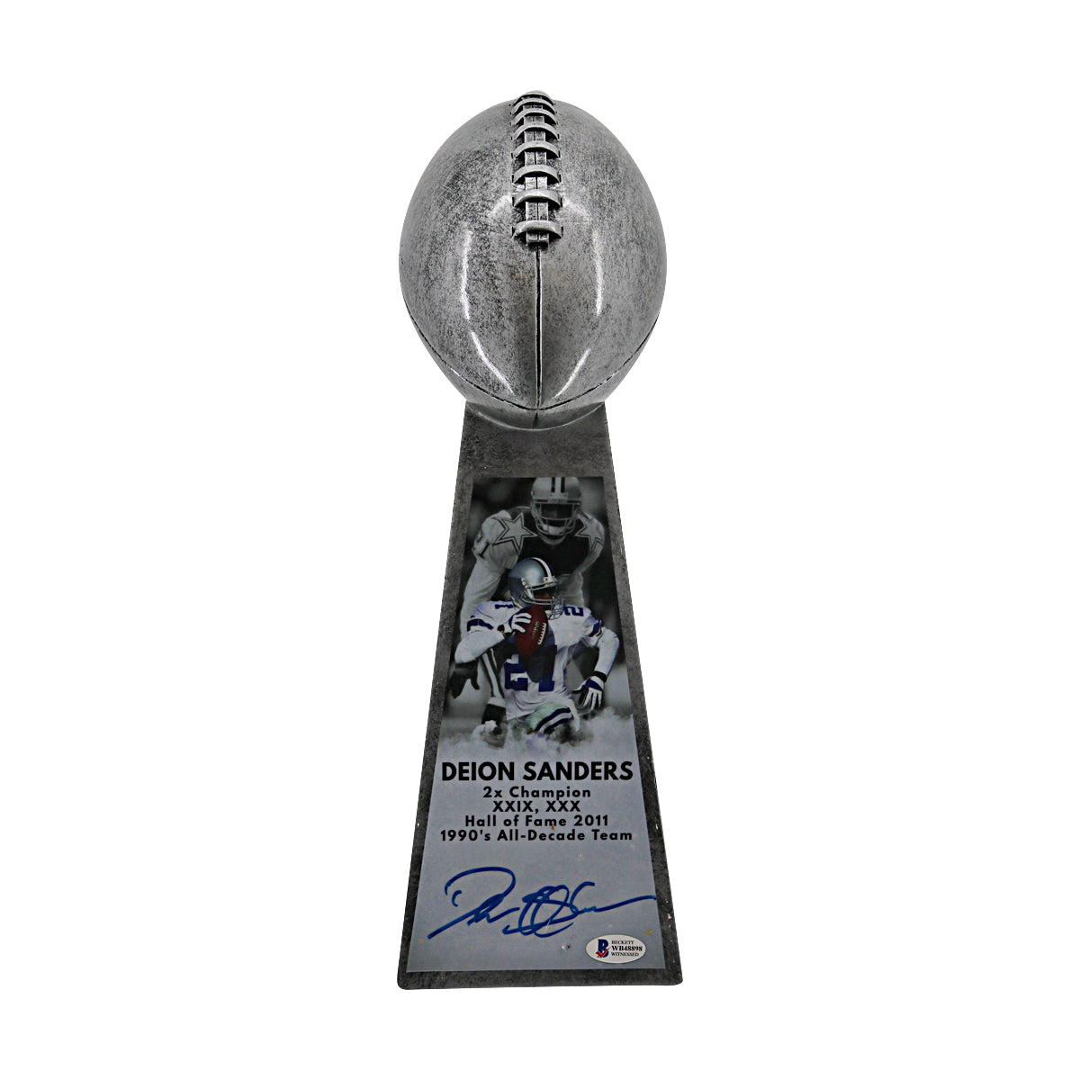 Deion Sanders Cowboys Autographed Championship Replica Trophy White Beckett Holo product image 1, provided for visual