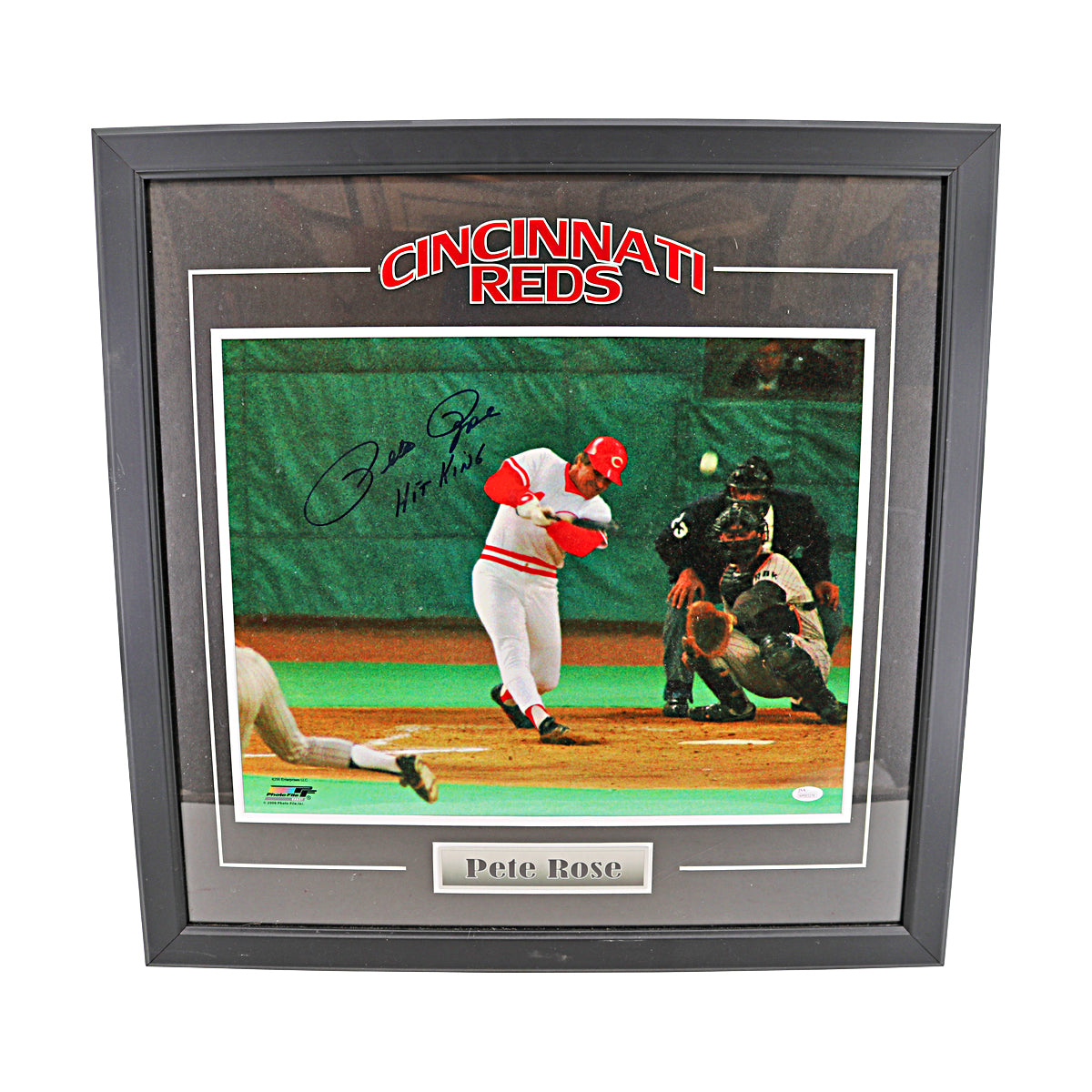 Pete Rose Cincinnati Reds Autographed Inscribed Framed 16x20 Photo JSA Holo Only product image 1, provided for visual