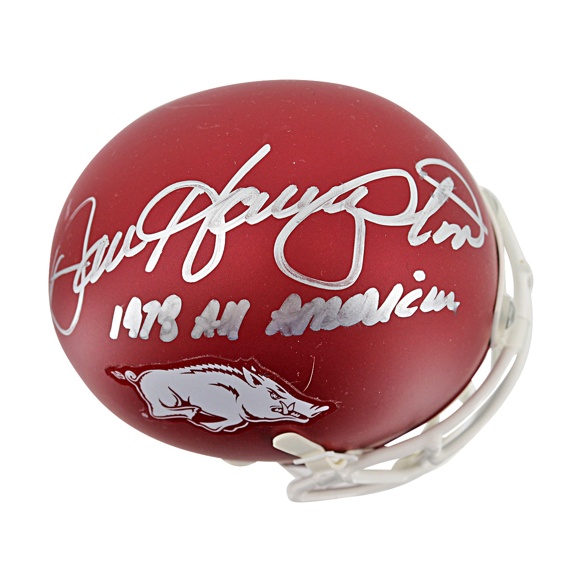 Dan Hampton Arkansas Razor Backs Autographed Inscribed Mini Helmet JSA COA product image 1, provided for visual reference