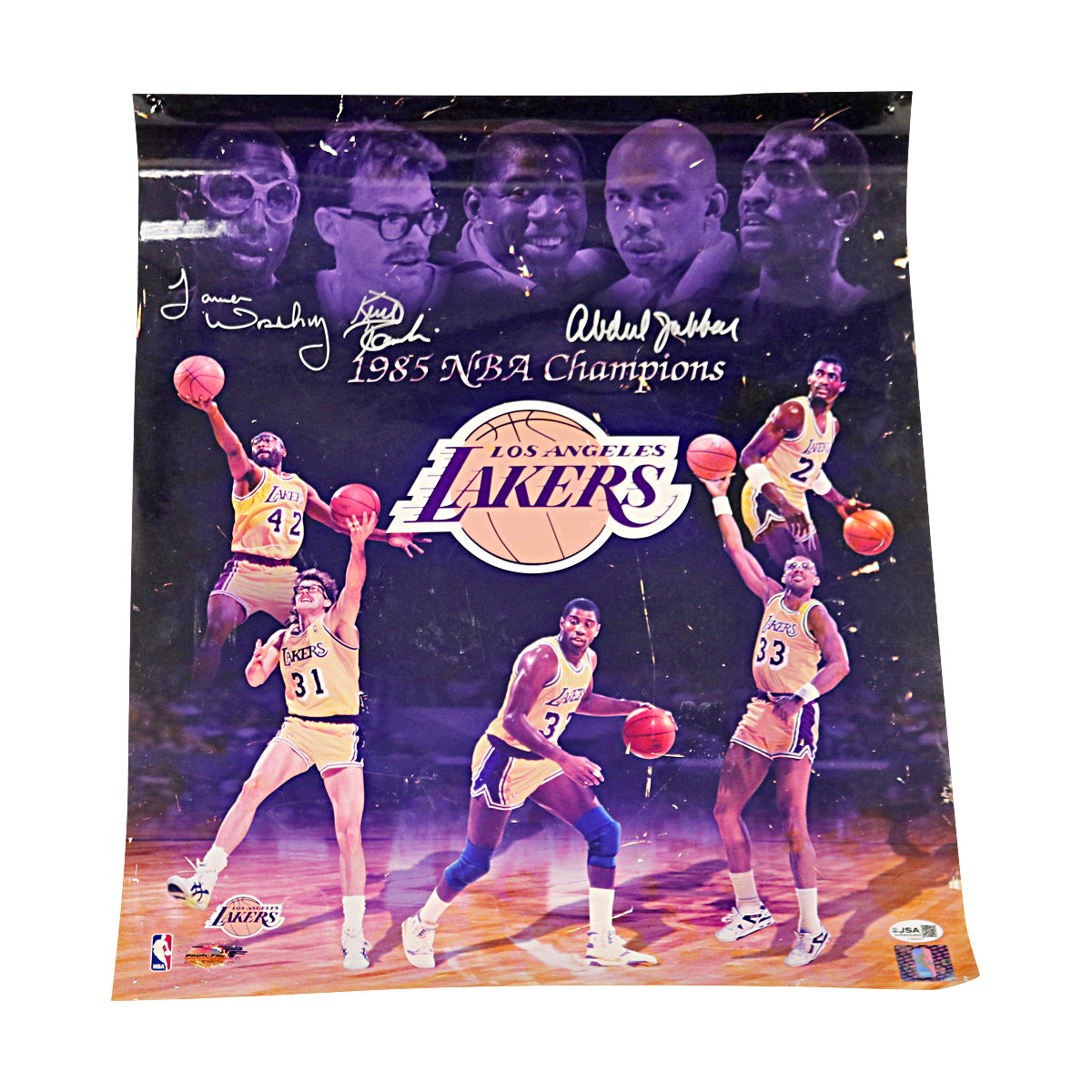 Abdul-Jabbar Worthy Rambiss Lakers Signed 1985 Champions 16x20 Photo JSA COA product image 1, provided for visual reference