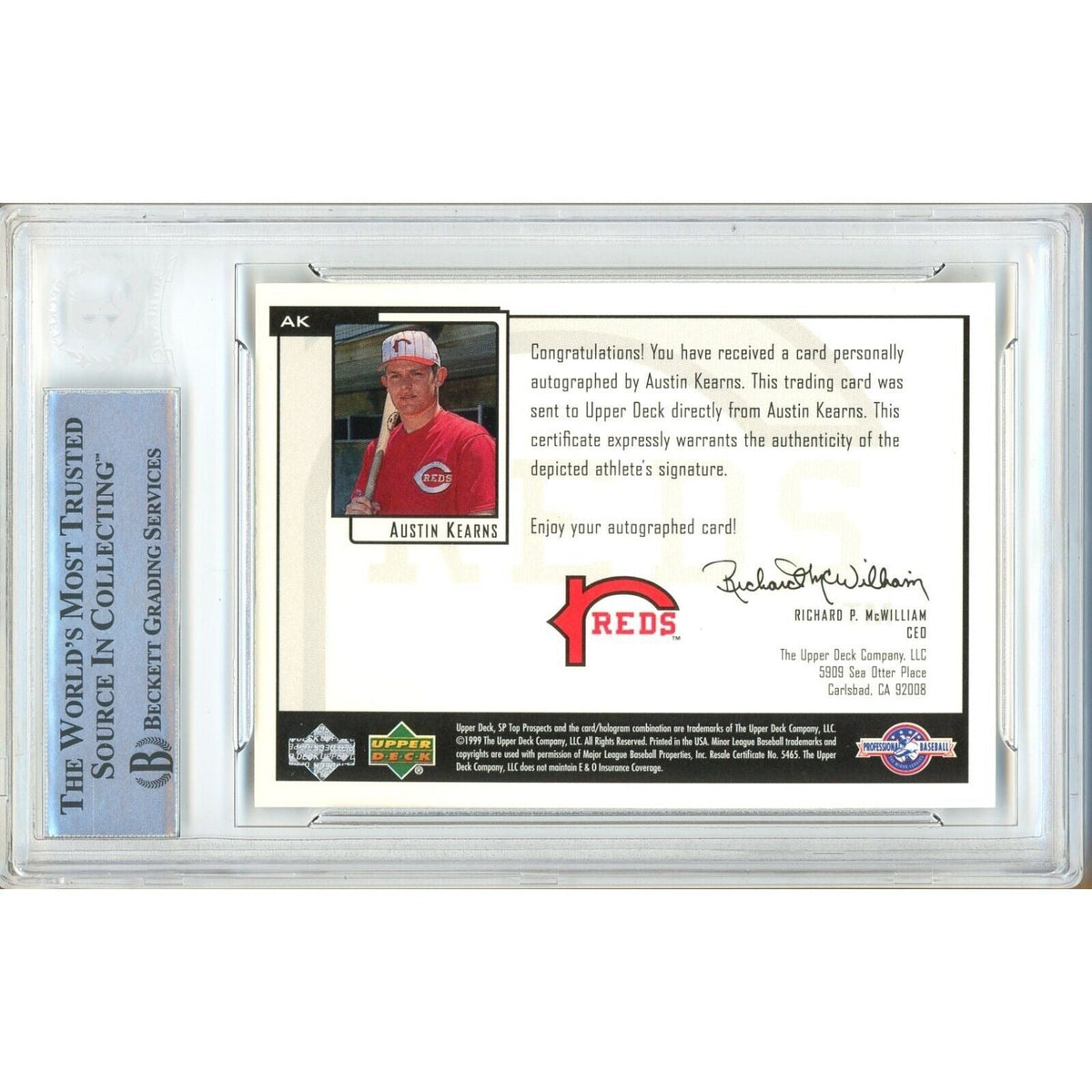 Austin Kearns Cincinnati Reds Signed 2000 SP Chirography Card Beckett Authentic Auto Slab product image 3, provided for