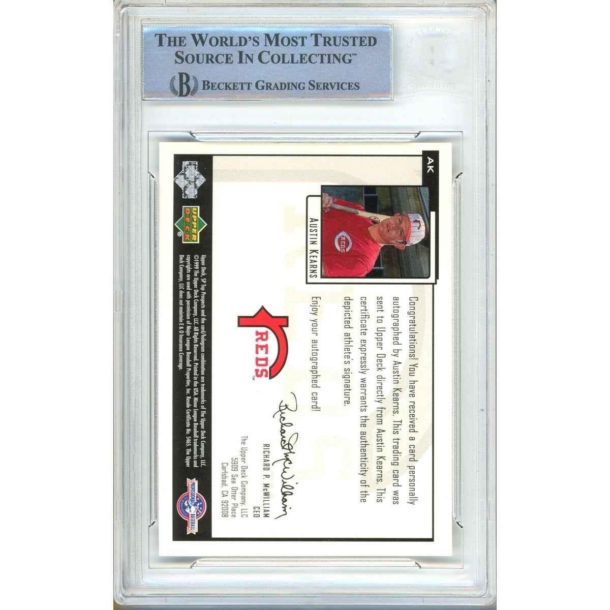Austin Kearns Cincinnati Reds Signed 2000 SP Chirography Card Beckett Authentic Auto Slab product image 4, provided for