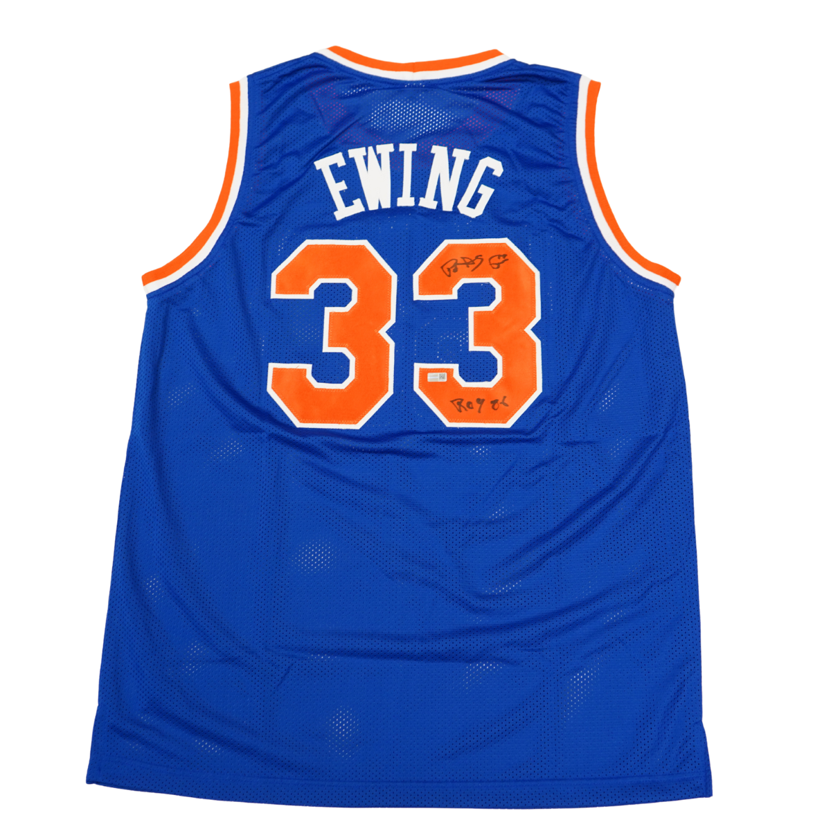 Patrick Ewing New York Knicks Autographed Inscribed ROY 86 Pro Style Blue Jersey (CX Auth) product image 1, provided for