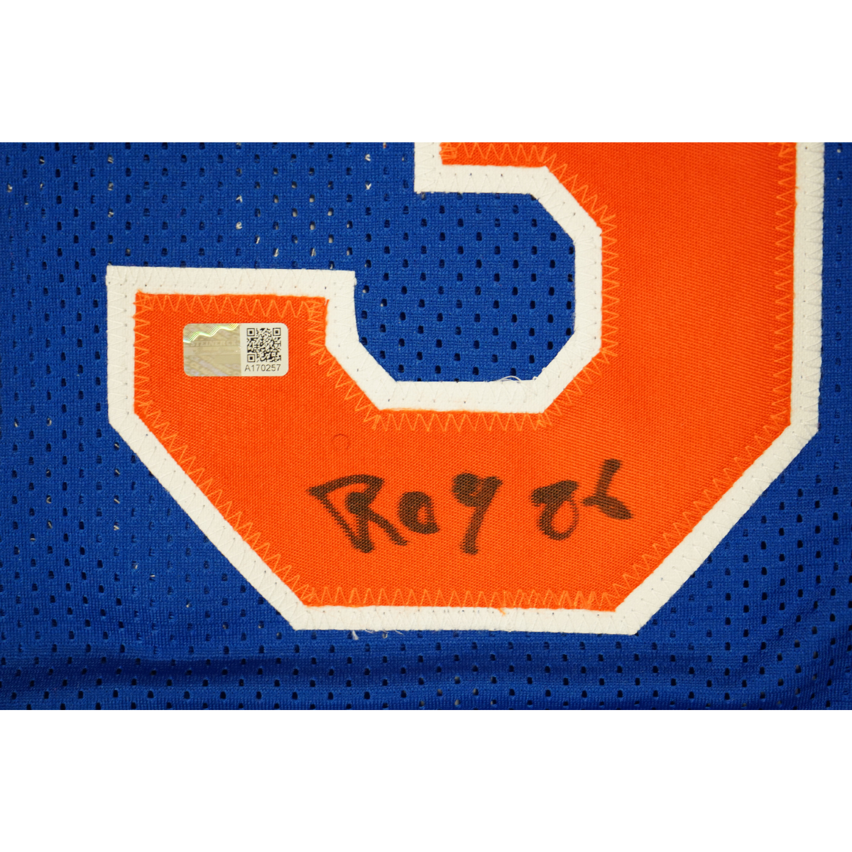 Patrick Ewing New York Knicks Autographed Inscribed ROY 86 Pro Style Blue Jersey (CX Auth) product image 3, provided for