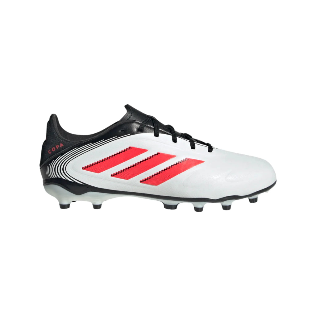 Adidas Jr Copa Pure III League FG/MG-White/Lucid Red/Black product image 1, provided for visual reference and product detail