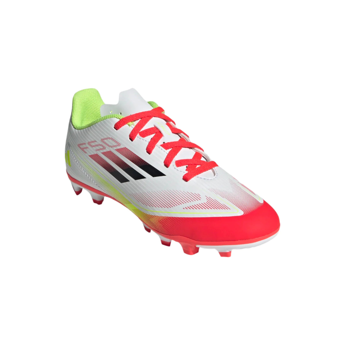 Adidas Jr F50 Club FG/MG-White/Red/Yellow product image 4, provided for visual reference and product detail review