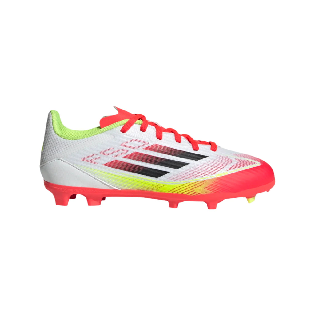 Adidas JR F50 League FG/MG-White/Black/Yellow product image 1, provided for visual reference and product detail review