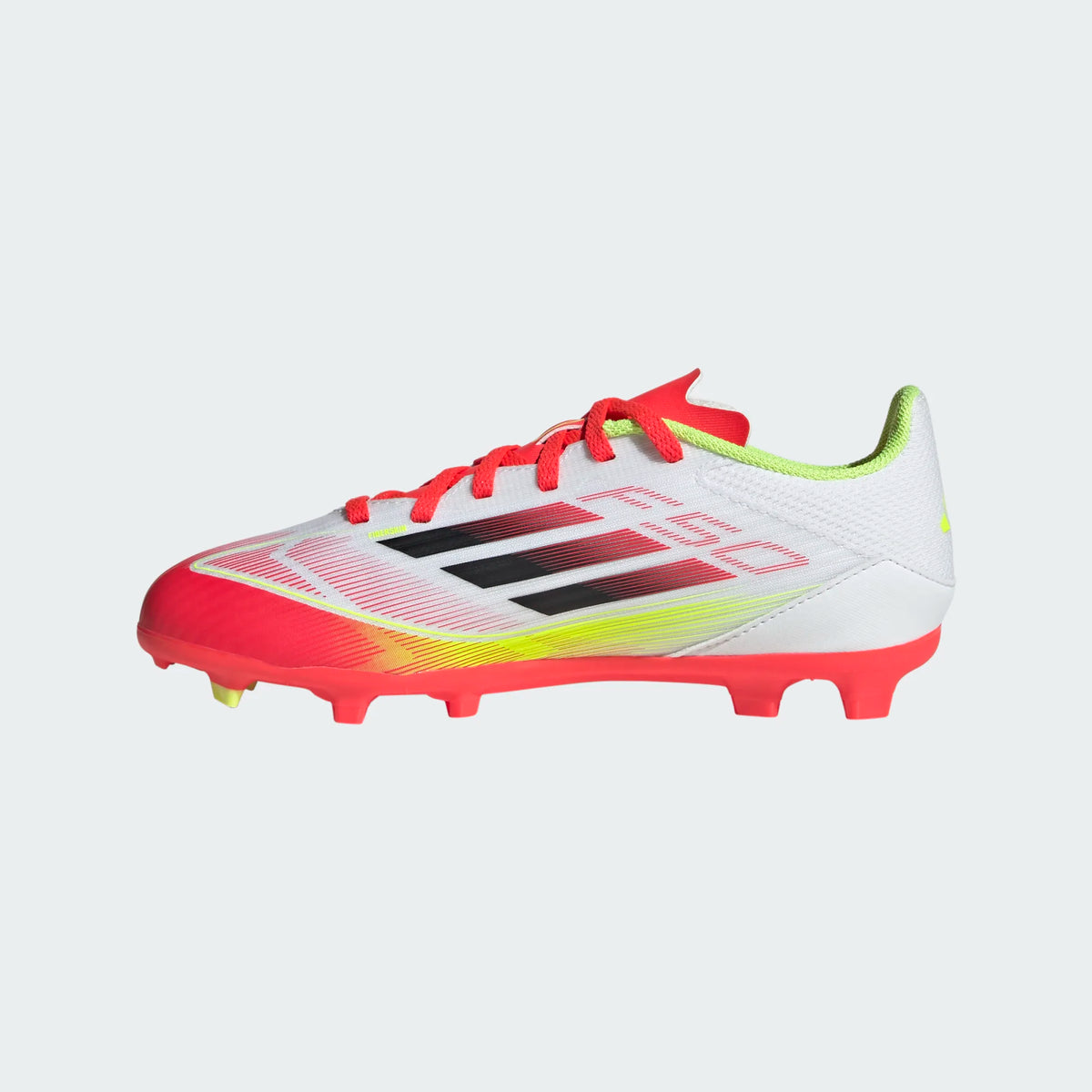 Adidas JR F50 League FG/MG-White/Black/Yellow product image 2, provided for visual reference and product detail review