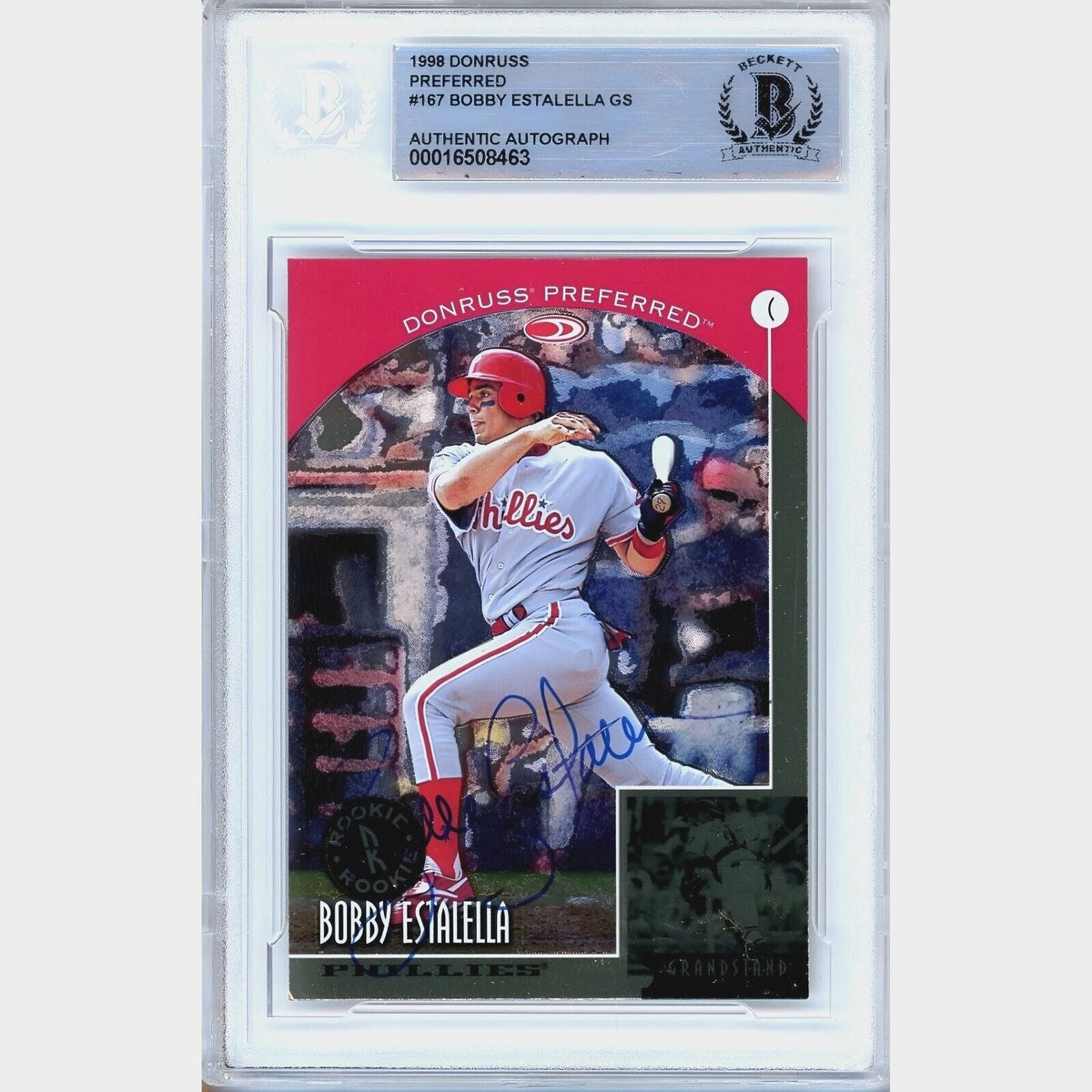 Bobby Estalella Phillies Signed 1999 Donruss Preferred Baseball Card Beckett Auth Auto Slab product image 1, provided for