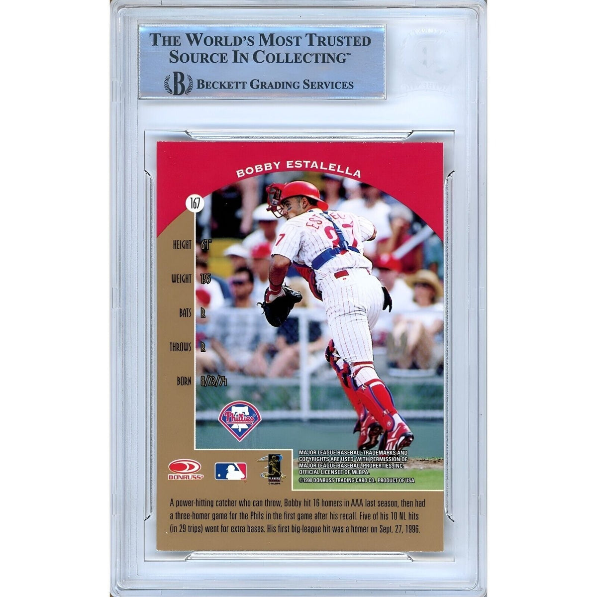Bobby Estalella Phillies Signed 1999 Donruss Preferred Baseball Card Beckett Auth Auto Slab product image 2, provided for