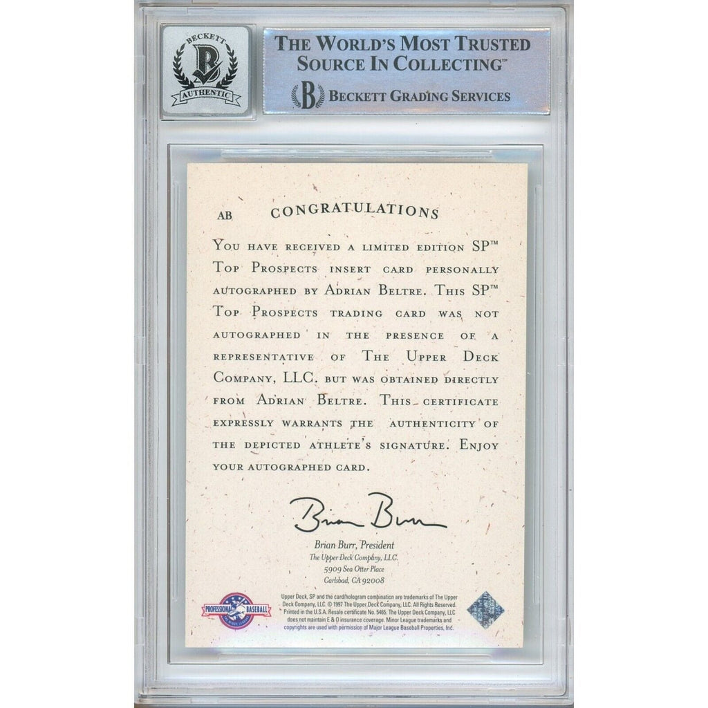 Adrian Beltre Signed 1998 SP Top Prospects Rookie #AB BGS Auto 10 Slab HOF RC product image 2, provided for visual reference