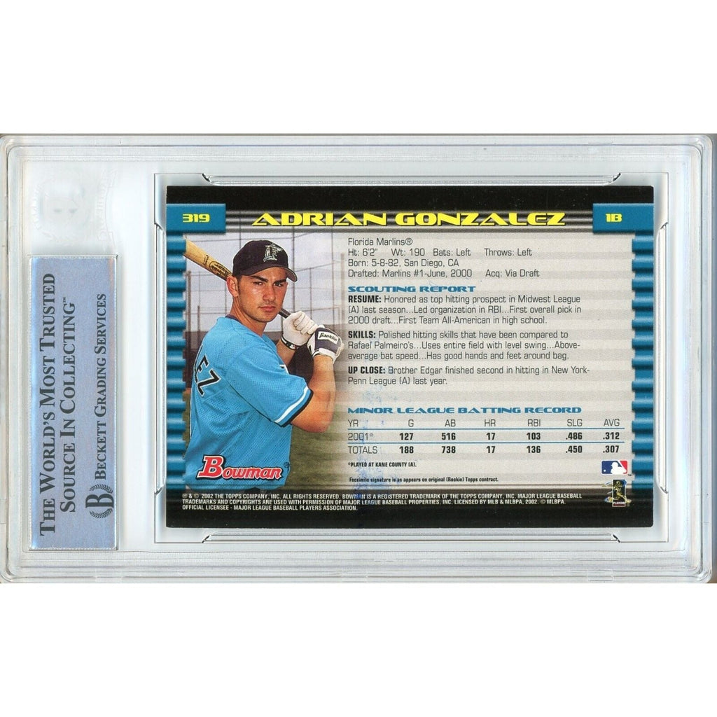 Adrian Gonzalez Miami Marlins Signed 2002 Bowman Card #319 BAS Auth Auto Slab product image 2, provided for visual reference