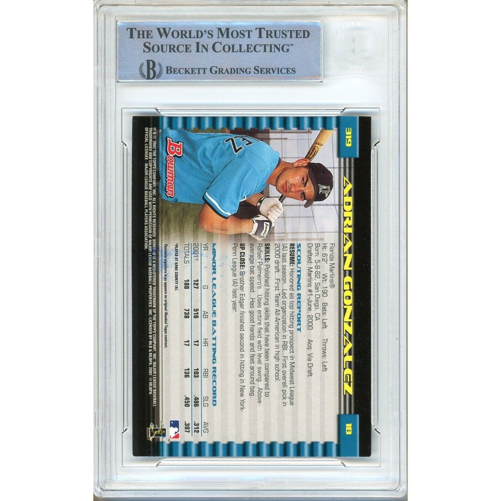 Adrian Gonzalez Miami Marlins Signed 2002 Bowman Card #319 BAS Auth Auto Slab product image 3, provided for visual reference