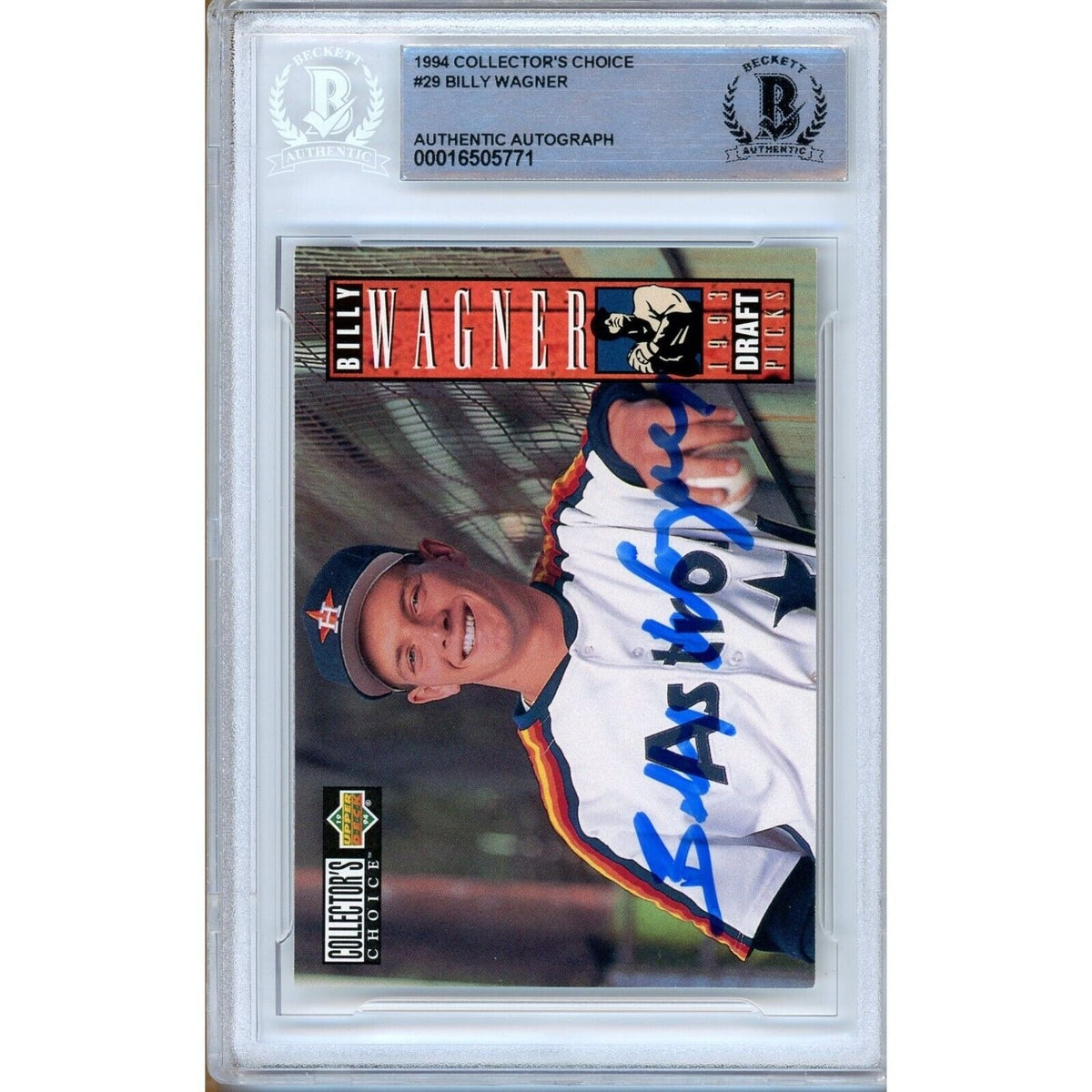 Billy Wagner Houston Astros Signed 1994 UD Collectors Choice Rookie BAS Auth Auto Slab product image 2, provided for visual