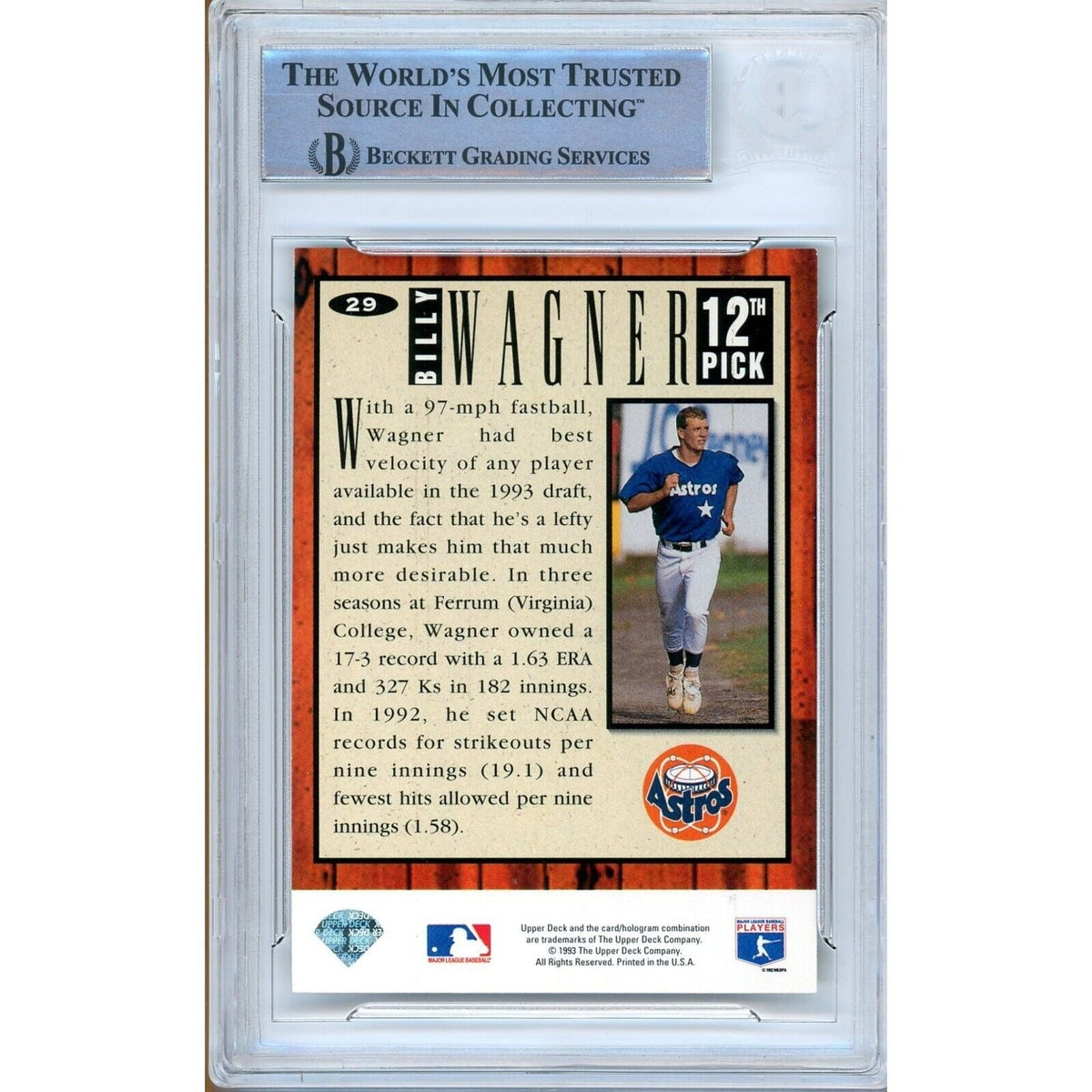 Billy Wagner Houston Astros Signed 1994 UD Collectors Choice Rookie BAS Auth Auto Slab product image 3, provided for visual