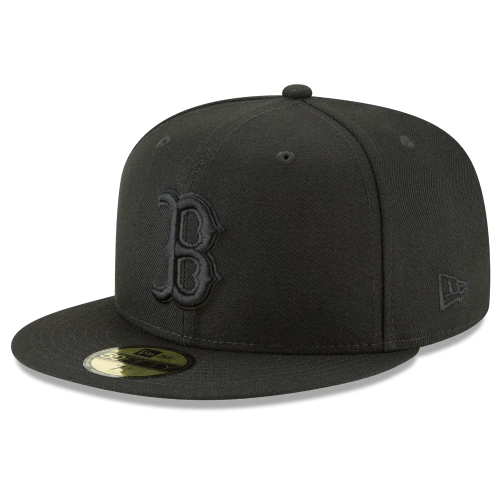 Boston Red Sox New Era Black On Black 59Fifty Fitted Hat product image 1, provided for visual reference and product detail
