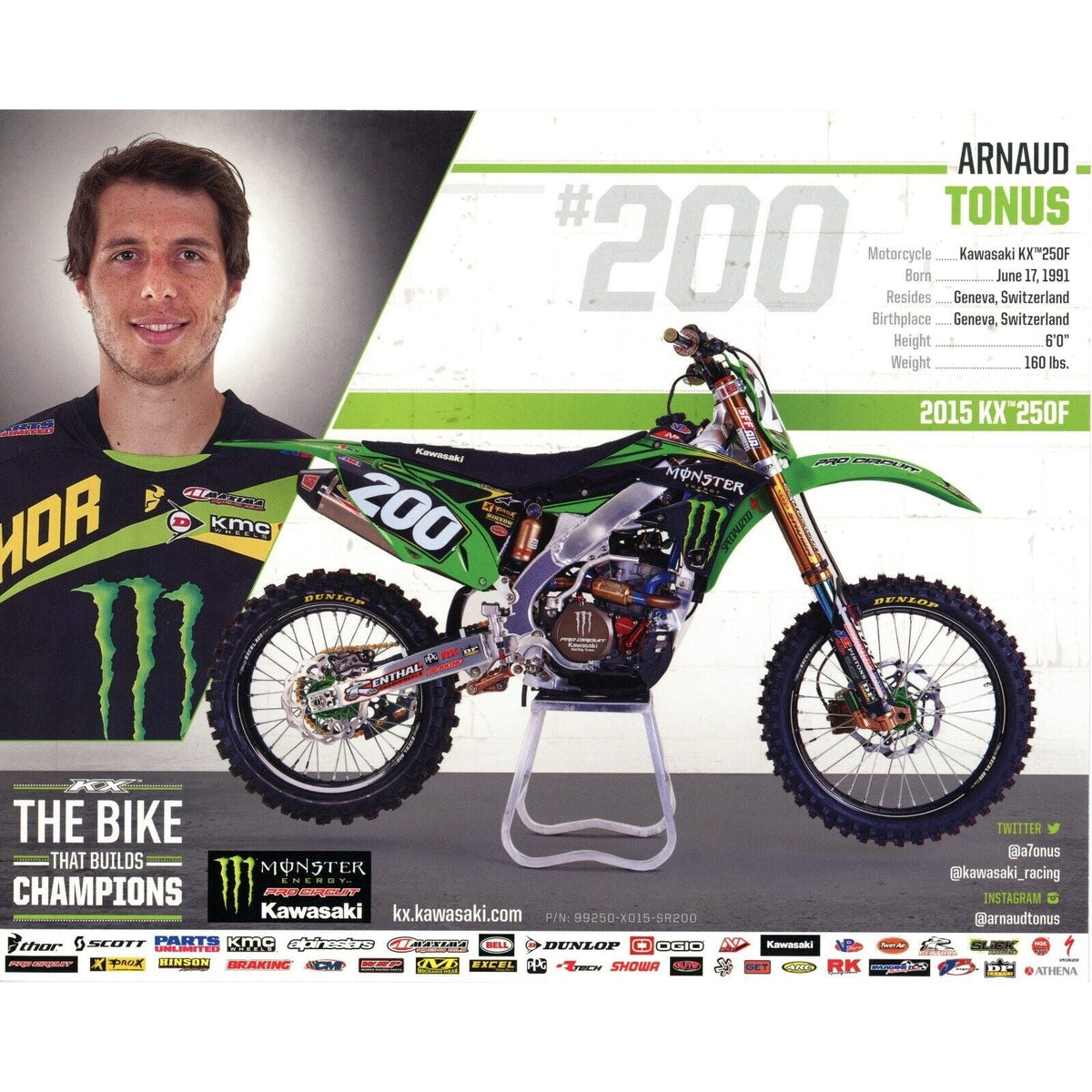 Arnaud Tonus Supercross Signed MotoX 8x10 Photo Beckett Authentic Autograph product image 2, provided for visual reference