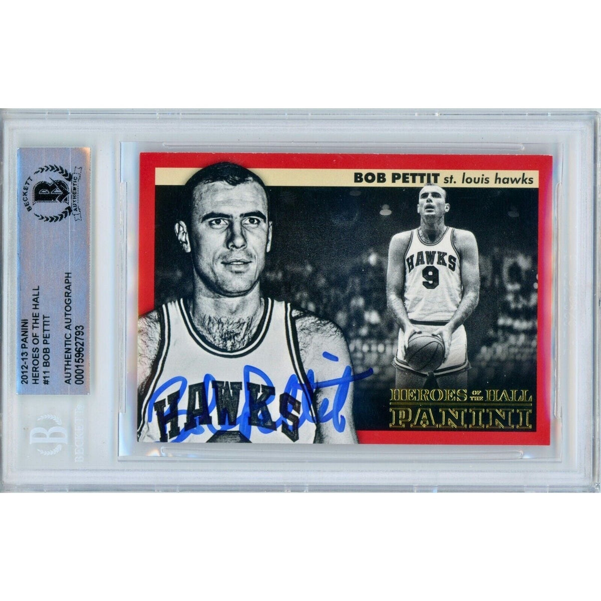 Bob Pettit St Louis Hawks Signed 2013 Panini Basketball Card BAS Auth Auto Slab product image 1, provided for visual