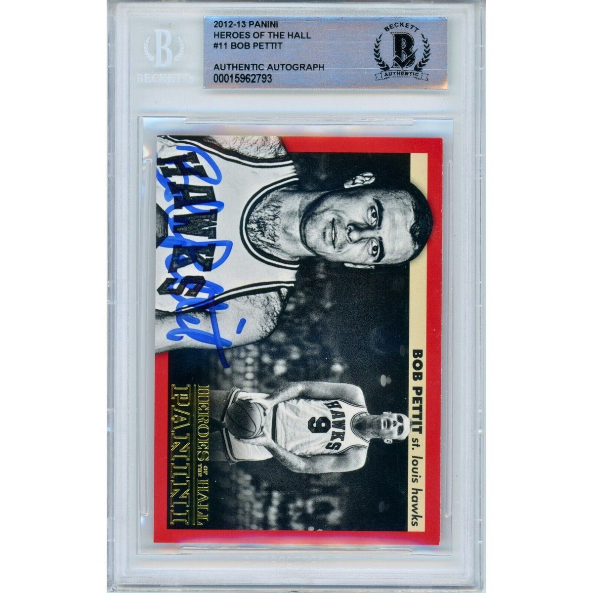 Bob Pettit St Louis Hawks Signed 2013 Panini Basketball Card BAS Auth Auto Slab product image 2, provided for visual
