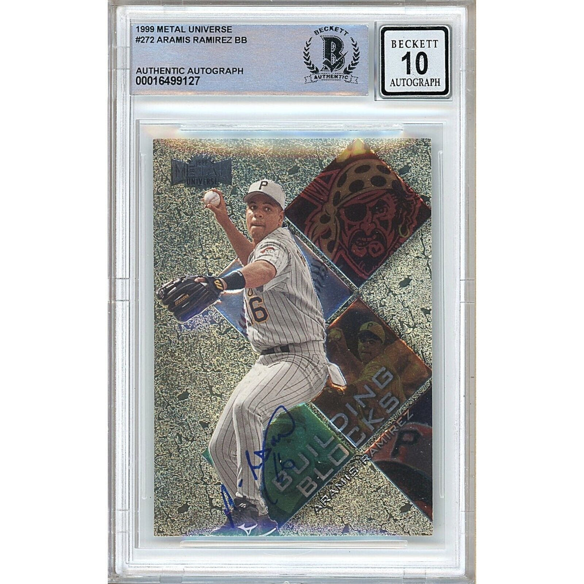 Aramis Ramirez Signed 1999 Metal Universe Building Blocks BGS Auto 10 Graded Slab product image 1, provided for visual
