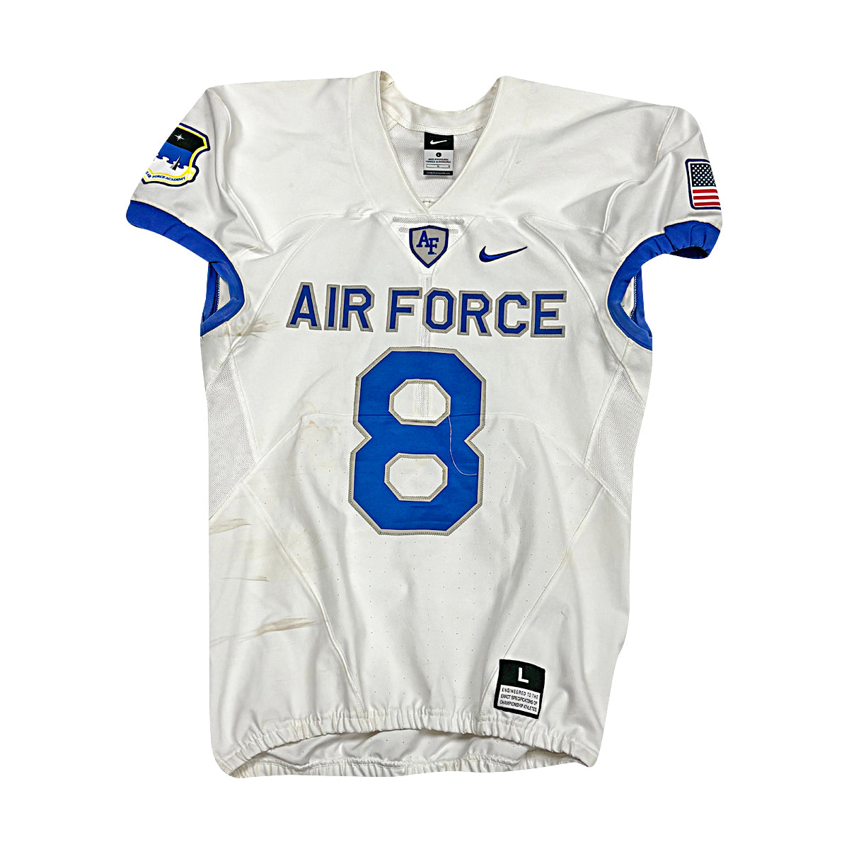 U.S. Air Force Academy Nike White 2023 Game Issued #8 Jersey Sz L product image 1, provided for visual reference and product