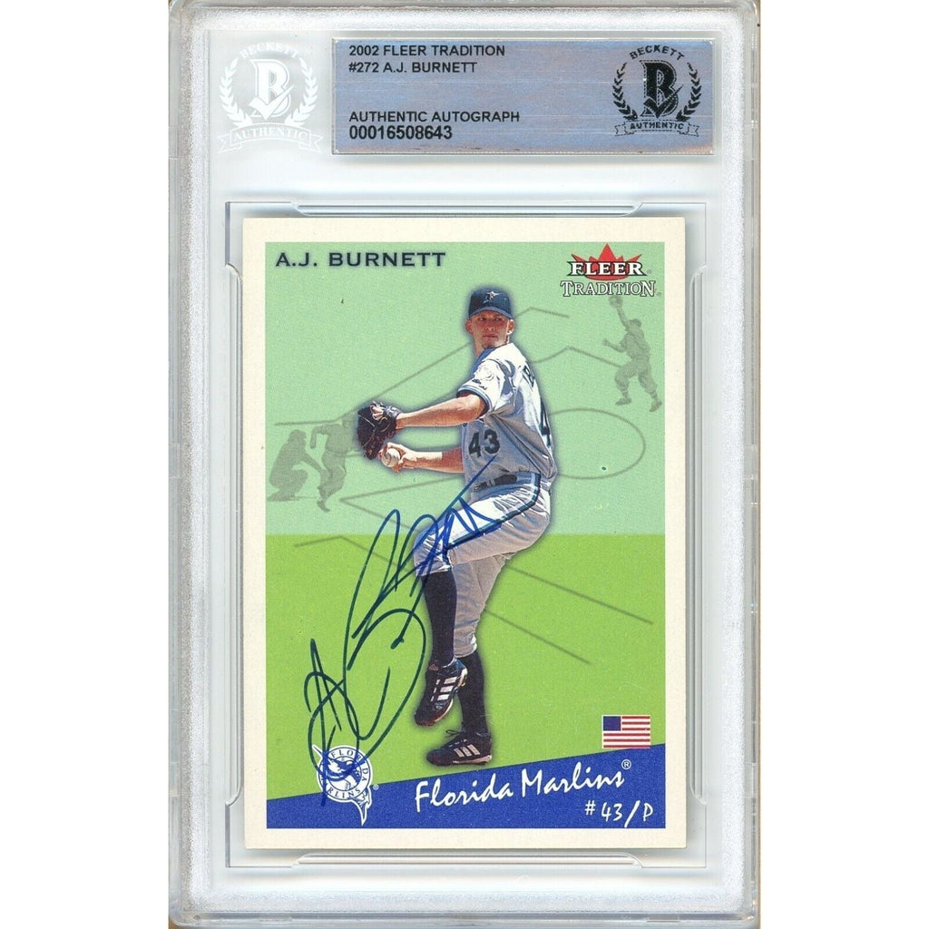 AJ Burnett Miami Marlins Signed 2002 Fleer Tradition #272 BAS Auth Auto Slab product image 1, provided for visual reference