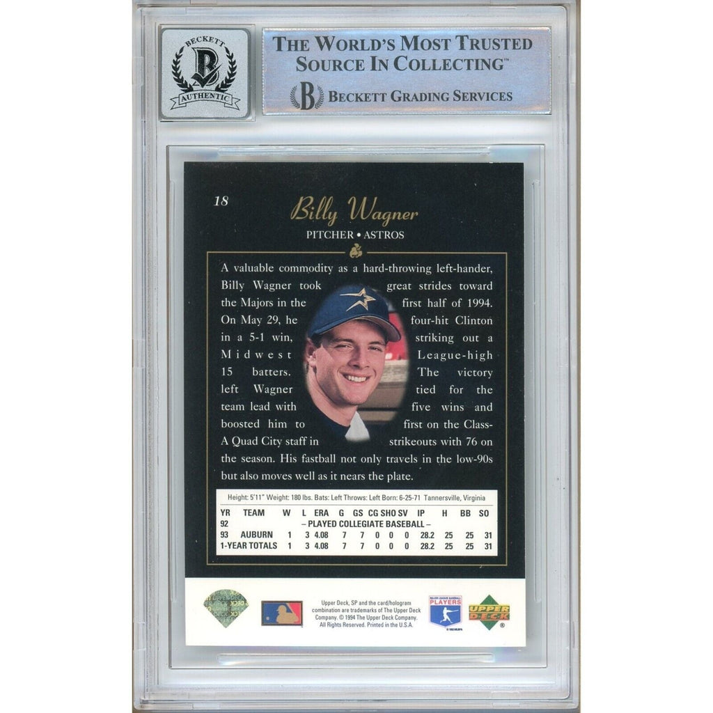 Billy Wagner Houston Astros Signed 1994 SP Foil Rookie Card BGS Auto 10 Graded Slab product image 2, provided for visual