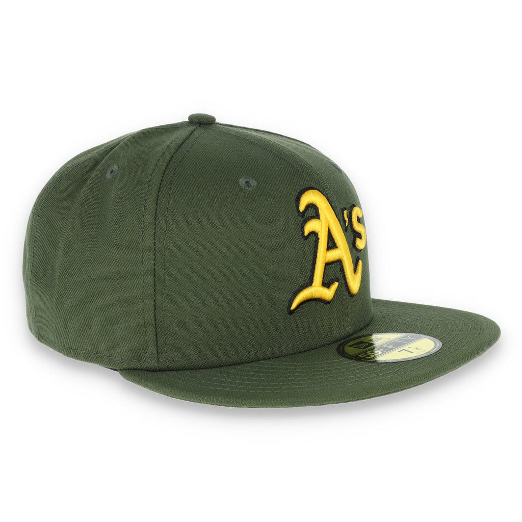 Oakland Athletics New Era 59Fifty Cap-OLIVE/yellow product image 3, provided for visual reference and product detail review