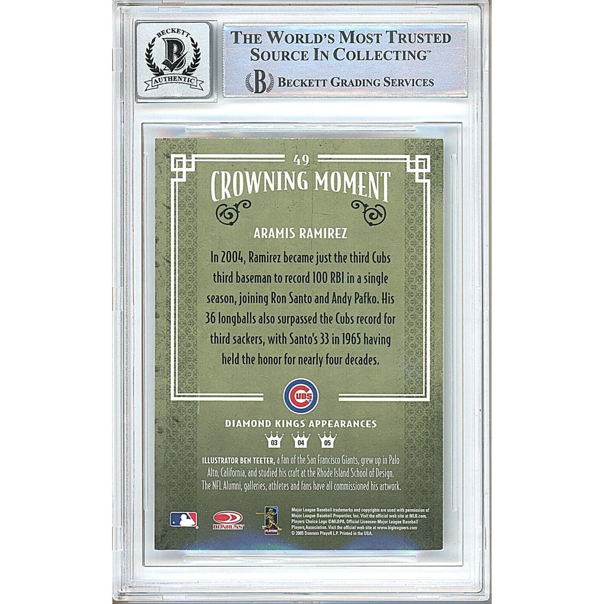 Aramis Ramirez Chicago Cubs Signed 2005 Diamond Kings BGS Auto 10 Graded Slab product image 2, provided for visual reference
