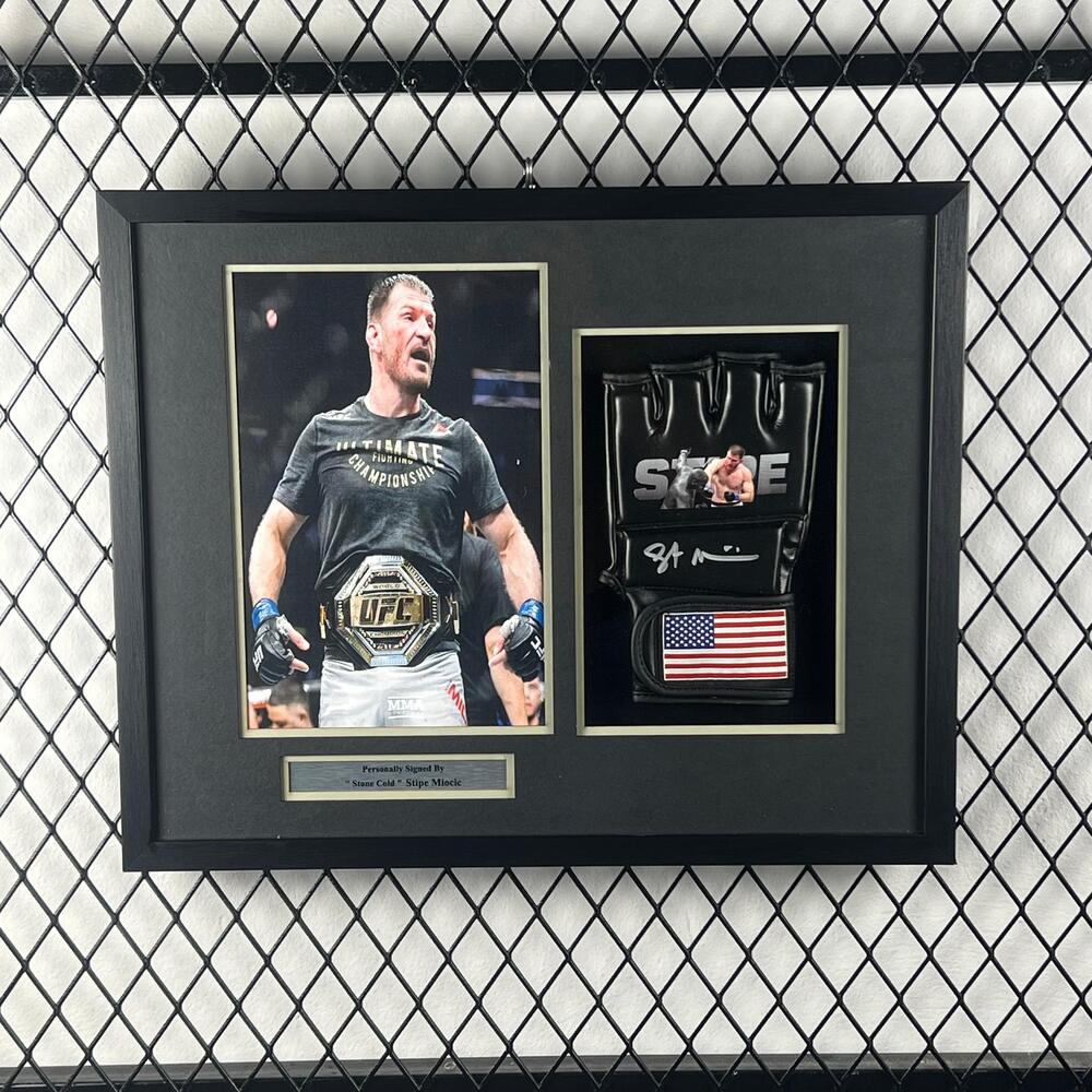 Stipe Miocic Signed Glove Framed product image 1, provided for visual reference and product detail review