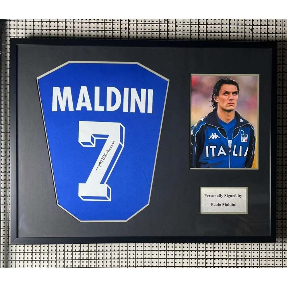 Paolo Maldini Signed Italy FC 1990 Framed Jersey product image 1, provided for visual reference and product detail review
